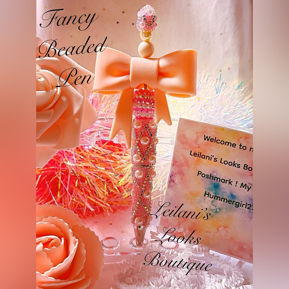 Fancy Beaded Pen - Pink/pink jumbo bow/pearl beaded pen/gifts/pink beads
